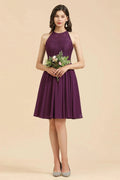 Halter Lace Bridesmaid Dress Chiffon Sleeveless Short Dress by misshow.com
