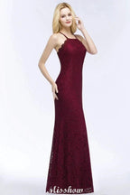 Halter Mermaid Evening Dress Floor Length Lace Burgundy Bridesmaid Dresses by misshow.com
