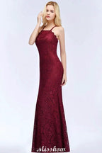 Halter Mermaid Evening Dress Floor Length Lace Burgundy Bridesmaid Dresses by misshow.com
