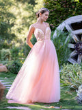 A-line Deep V Neckline Applique Tulle Prom Dress by Anne of Brittany