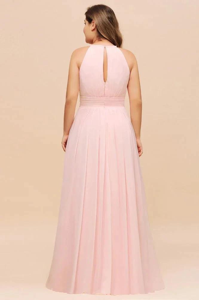Halter Pink Bridesmaid Dress Plus Size Chiffon Wedding party Dress for Girls by misshow.com