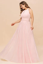 Halter Pink Bridesmaid Dress Plus Size Chiffon Wedding party Dress for Girls by misshow.com