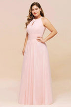 Halter Pink Bridesmaid Dress Plus Size Chiffon Wedding party Dress for Girls by misshow.com