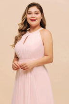Halter Pink Bridesmaid Dress Plus Size Chiffon Wedding party Dress for Girls by misshow.com