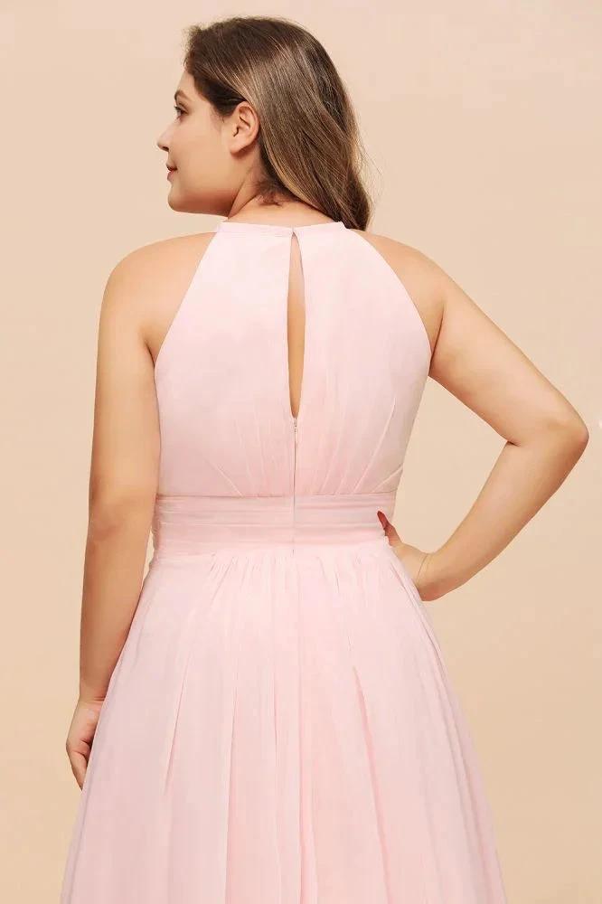 Halter Pink Bridesmaid Dress Plus Size Chiffon Wedding party Dress for Girls by misshow.com