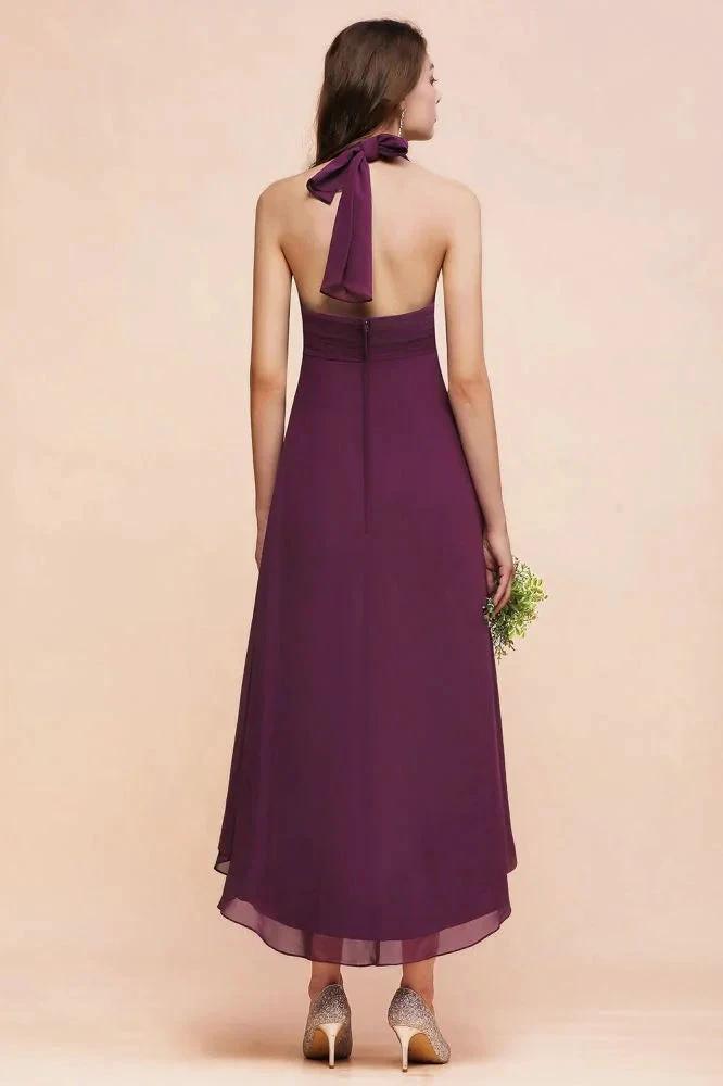 Halter Purple Hi-Lo Bridesmaid Dress Chiffon Cocktail Party Dress by misshow.com