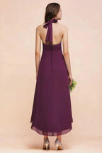 Halter Purple Hi-Lo Bridesmaid Dress Chiffon Cocktail Party Dress by misshow.com