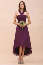Halter Purple Hi-Lo Bridesmaid Dress Chiffon Cocktail Party Dress by misshow.com