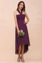 Halter Purple Hi-Lo Bridesmaid Dress Chiffon Cocktail Party Dress by misshow.com