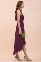 Halter Purple Hi-Lo Bridesmaid Dress Chiffon Cocktail Party Dress by misshow.com