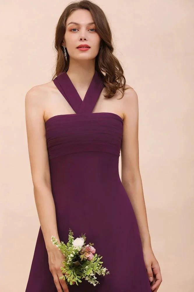 Halter Purple Hi-Lo Bridesmaid Dress Chiffon Cocktail Party Dress by misshow.com