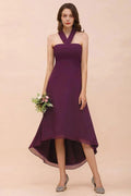 Halter Purple Hi-Lo Bridesmaid Dress Chiffon Cocktail Party Dress by misshow.com