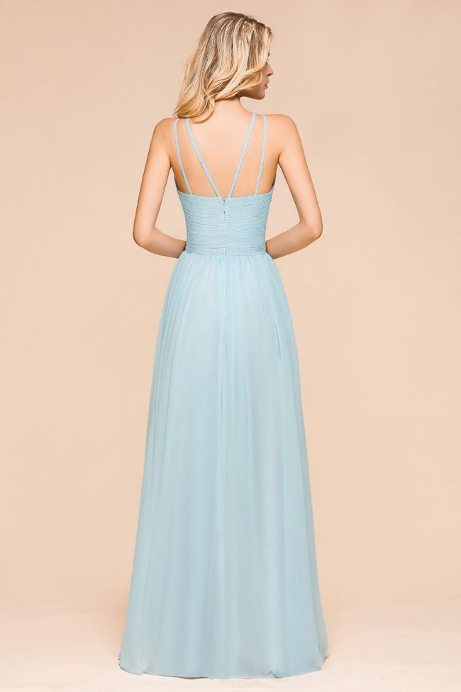 Halter Sky Blue Floor Length Bridesmaid Dress online Sleeveless A-line party Dress Main Image