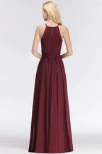 Halter Sleeveless A-line Burgundy Ruffles Chiffon Bridesmaid Dresses by misshow.com