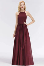 Halter Sleeveless A-line Burgundy Ruffles Chiffon Bridesmaid Dresses by misshow.com