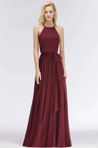Halter Sleeveless A-line Burgundy Ruffles Chiffon Bridesmaid Dresses by misshow.com