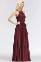 Halter Sleeveless A-line Burgundy Ruffles Chiffon Bridesmaid Dresses by misshow.com