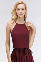 Halter Sleeveless A-line Burgundy Ruffles Chiffon Bridesmaid Dresses by misshow.com