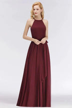 Halter Sleeveless A-line Burgundy Ruffles Chiffon Bridesmaid Dresses by misshow.com
