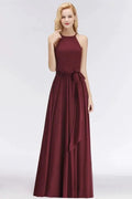 Halter Sleeveless A-line Burgundy Ruffles Chiffon Bridesmaid Dresses by misshow.com