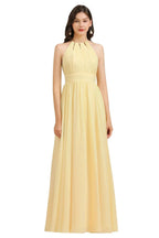 Halter Sleeveless Daffodil Chiffon Bridesmaid Dress with Ruffles by misshow.com