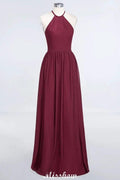 Halter Sleeveless Floor-Length Bridesmaid Dress with Ruffles by misshow.com