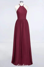 Halter Sleeveless Floor-Length Bridesmaid Dress with Ruffles by misshow.com