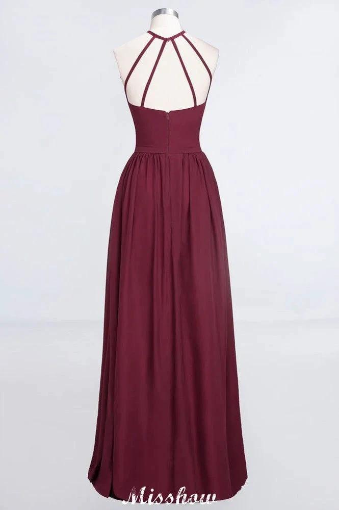 Halter Sleeveless Floor-Length Bridesmaid Dress with Ruffles by misshow.com