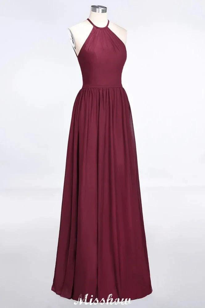 Halter Sleeveless Floor-Length Bridesmaid Dress with Ruffles by misshow.com