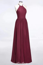 Halter Sleeveless Floor-Length Bridesmaid Dress with Ruffles by misshow.com