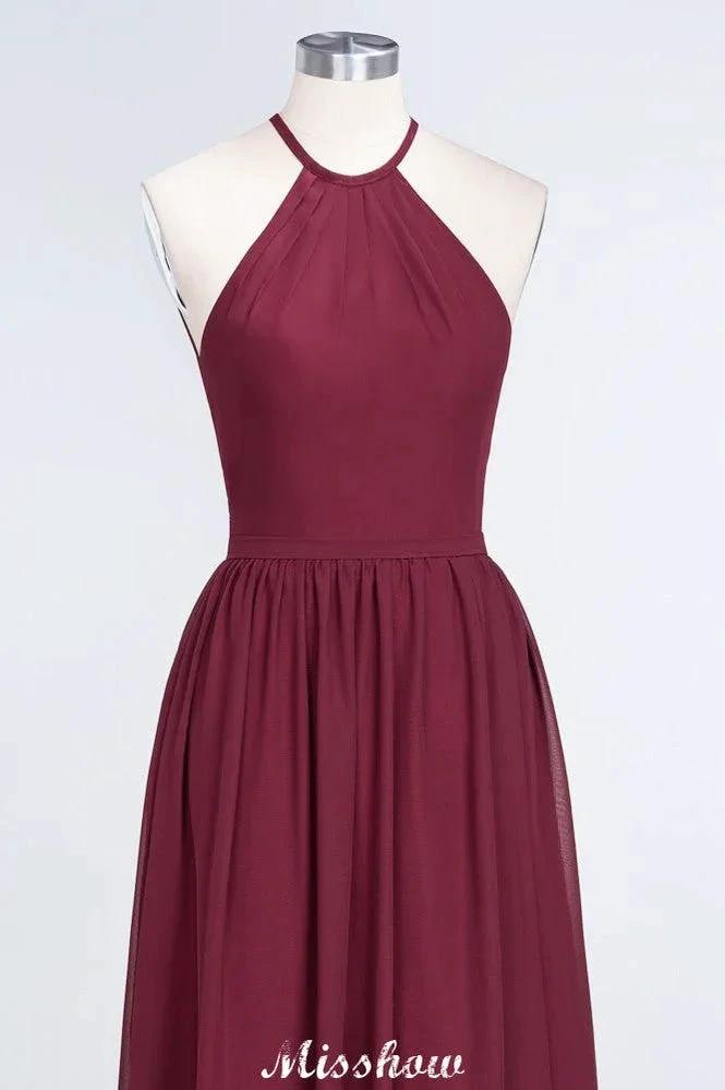 Halter Sleeveless Floor-Length Bridesmaid Dress with Ruffles by misshow.com