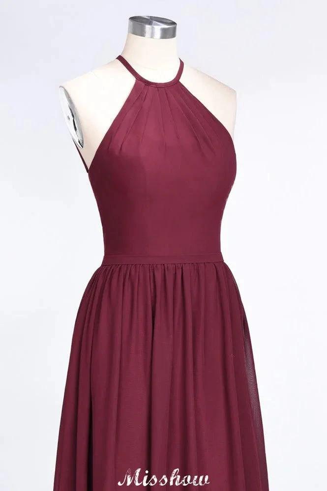 Halter Sleeveless Floor-Length Bridesmaid Dress with Ruffles by misshow.com