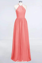 Halter Sleeveless Floor-Length Bridesmaid Dress with Ruffles by misshow.com