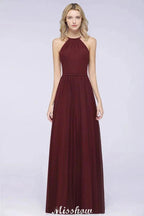 Halter Sleeveless Floor-Length Bridesmaid Dress with Ruffles by misshow.com