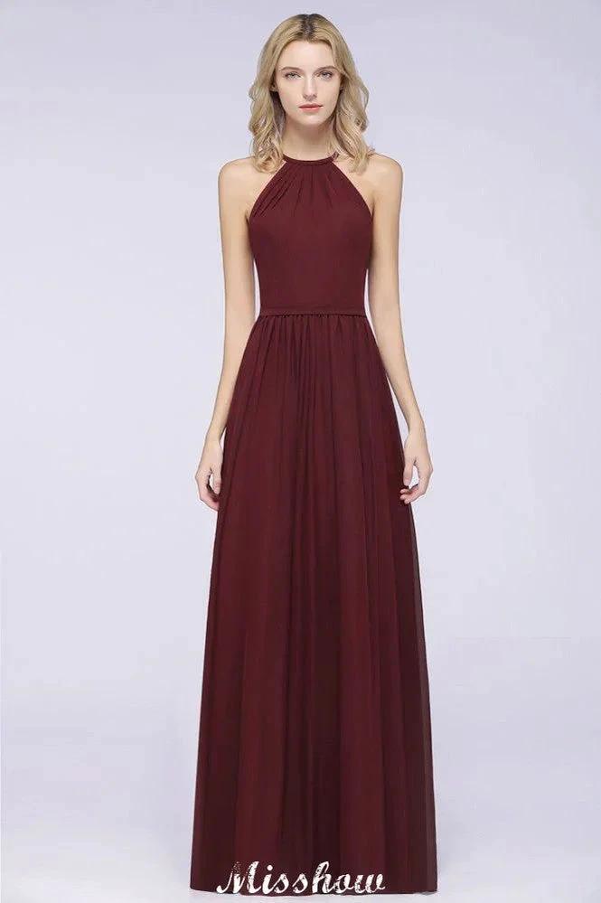 Halter Sleeveless Floor-Length Bridesmaid Dress with Ruffles by misshow.com
