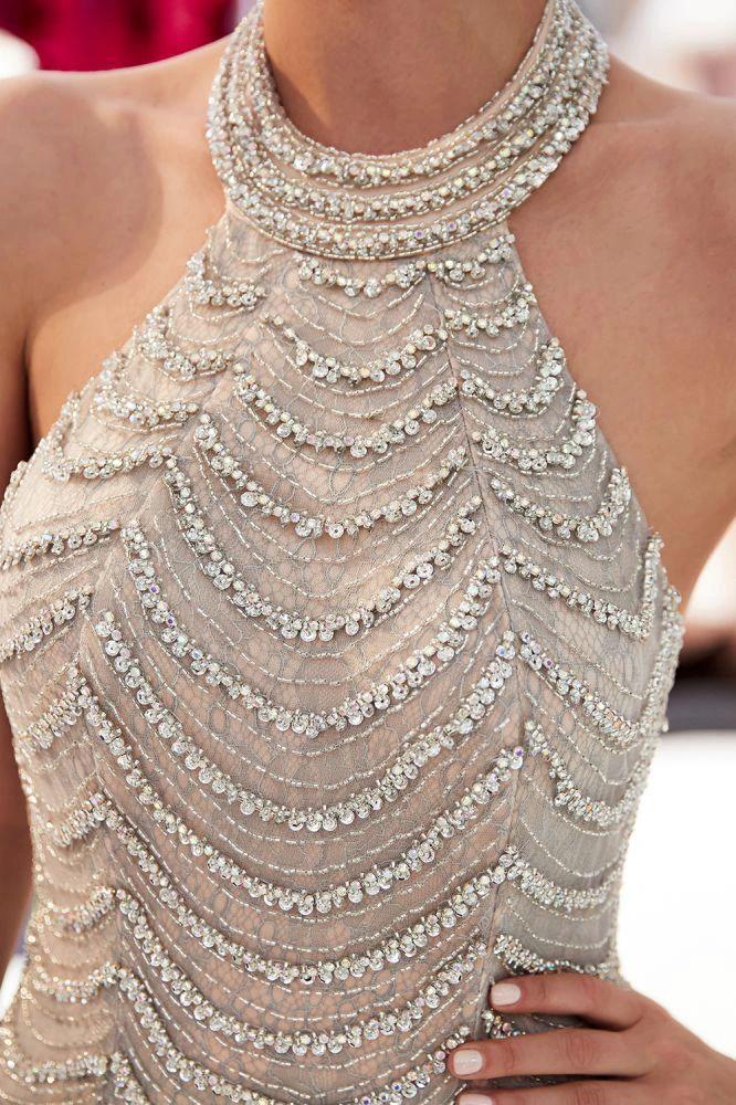 Halter Sleeveless Long Sequined Pattern Mermaid Evening Dress by misshow.com