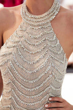 Halter Sleeveless Long Sequined Pattern Mermaid Evening Dress by misshow.com