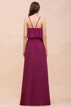 Halter Sleeveless Purple Bridesmaid Dress with Side Pockets by misshow.com