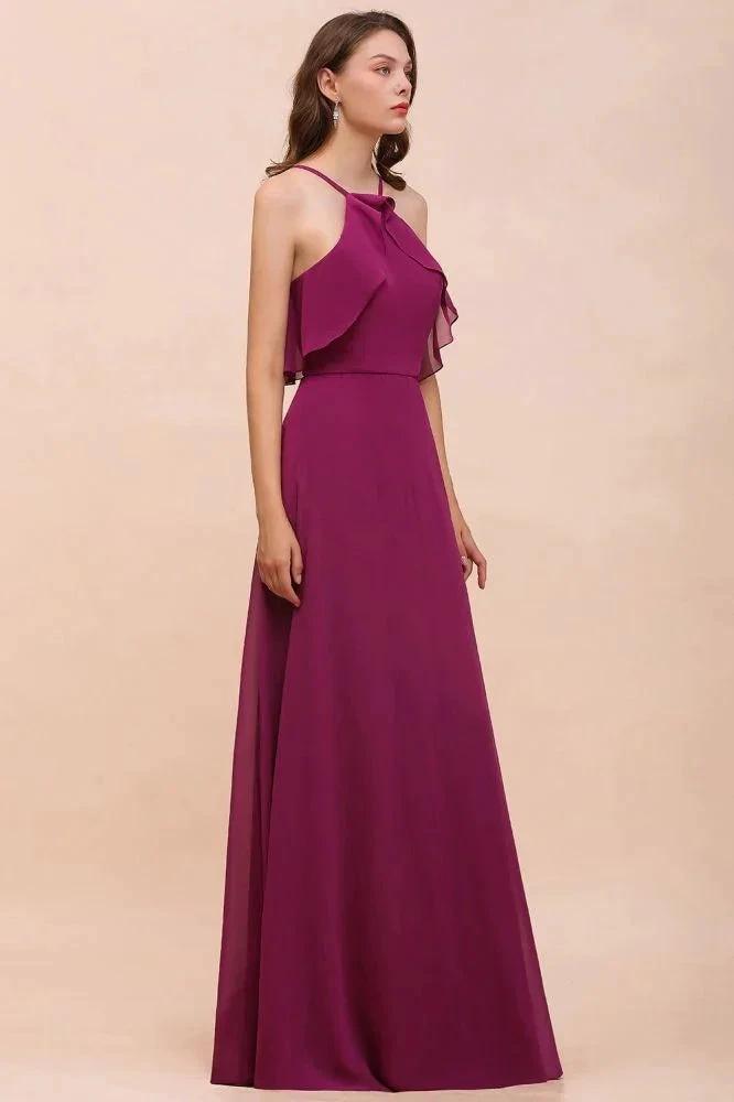 Halter Sleeveless Purple Bridesmaid Dress with Side Pockets by misshow.com