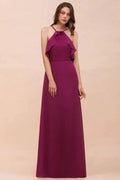 Halter Sleeveless Purple Bridesmaid Dress with Side Pockets by misshow.com