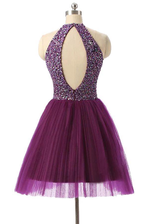 Halter Sleeveless Short Purple Homecoming Dresses Prom Dresses PG014 by pgmdress