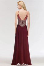 Halter Spaghetti Gold Appliques Swing Dress Sleeveless Tulle Chiffon Evening Maxi Dress by misshow.com