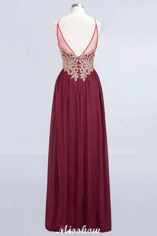 Halter Spaghetti Gold Appliques Swing Dress Sleeveless Tulle Chiffon Evening Maxi Dress by misshow.com