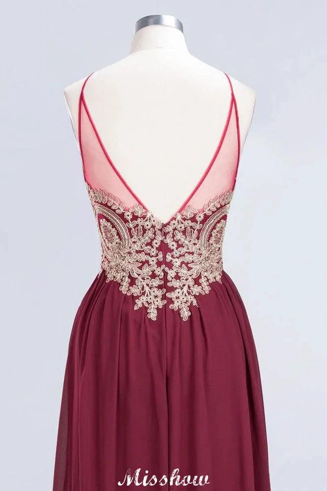 Halter Spaghetti Gold Appliques Swing Dress Sleeveless Tulle Chiffon Evening Maxi Dress by misshow.com