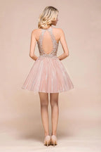 Abito corto scintillante con spalline, pizzo floreale, linea a trapezio, per festa di fine anno, lunghezza al ginocchio