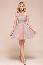 Abito corto scintillante con spalline, pizzo floreale, linea a trapezio, per festa di fine anno, lunghezza al ginocchio