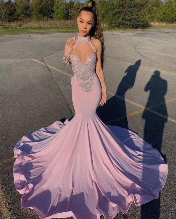 Halter Sweetheart Beading Sleeveless Floor-length Mermaid Prom Dresses by misshow.com