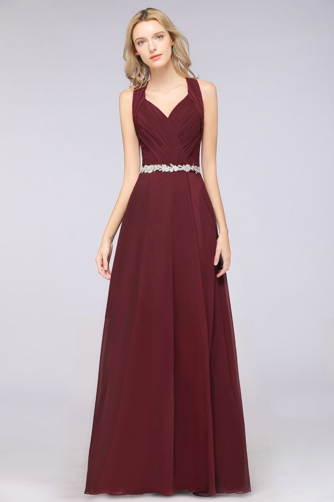 Halter V-Neck Sleeveless Ruffle Bridesmaid Dress with Appliques Sashes Evening Swing Dress