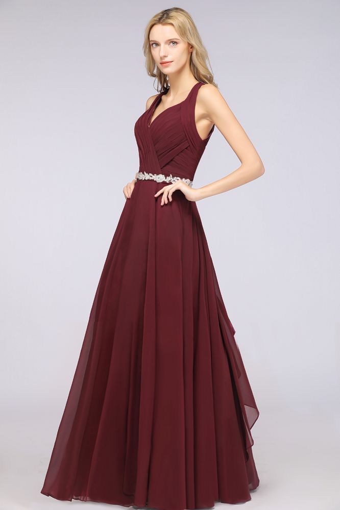 Halter V-Neck Sleeveless Ruffle Bridesmaid Dress with Appliques Sashes Evening Swing Dress