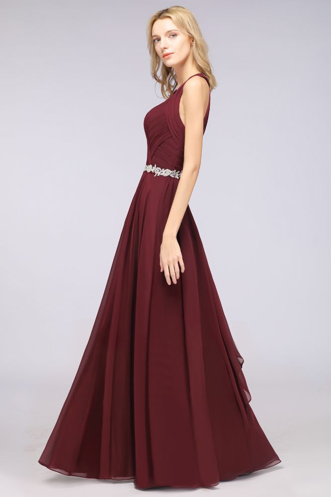 Halter V-Neck Sleeveless Ruffle Bridesmaid Dress with Appliques Sashes Evening Swing Dress